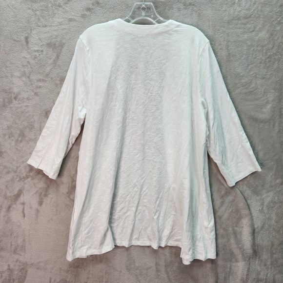 Denim & Co Womens Large White 3/4 Sleeve Slub Jersey Tunic Cardigan A694194 - Picture 3 of 8